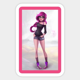 Cute girl pink hair Sticker